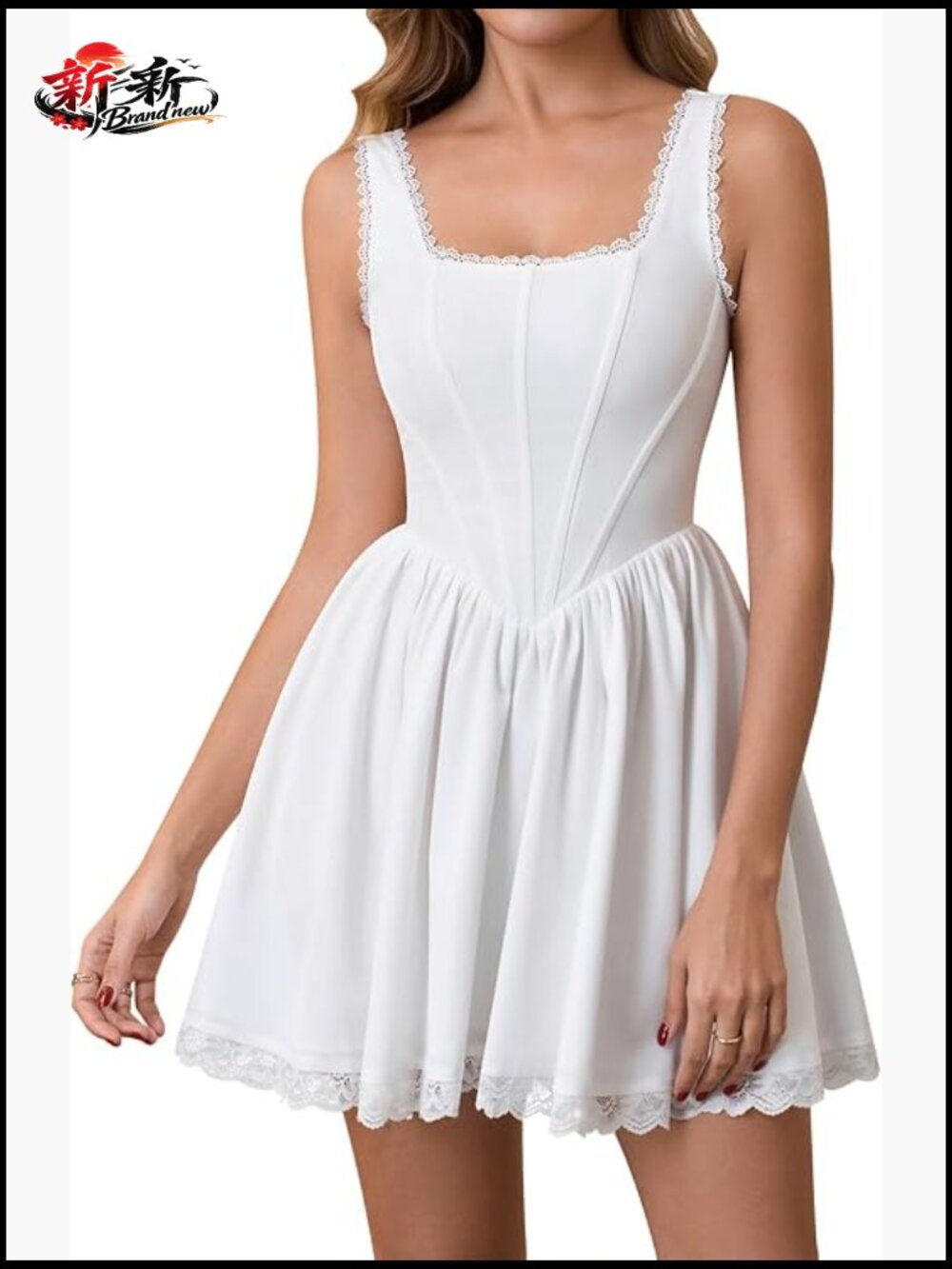Corset Mini Dress Square Neck Flowy A Line Lace Up for Women